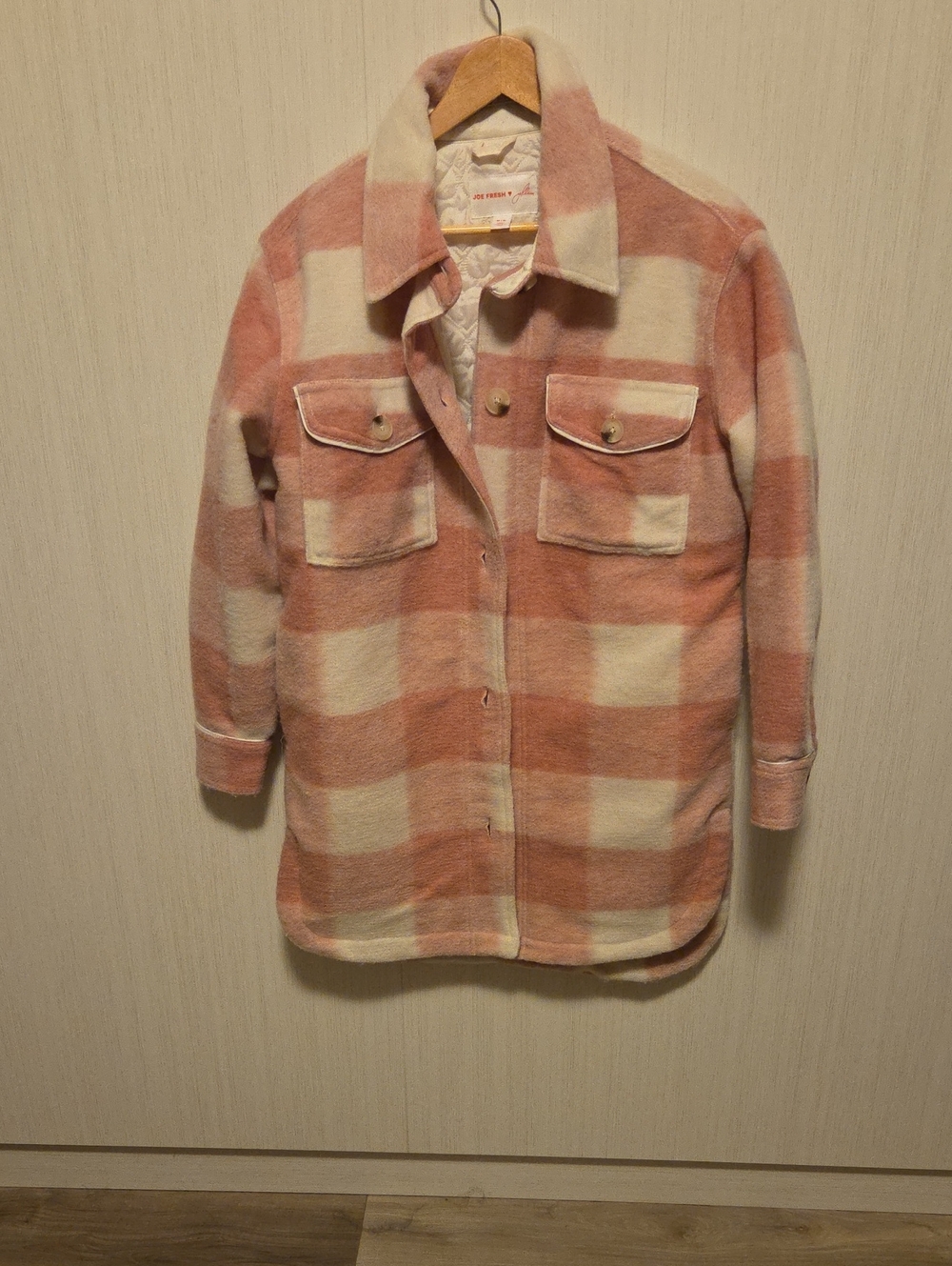 Joe Fresh X Jillian Plaid Shacket Jacket in Pink & Cream - Women Size M